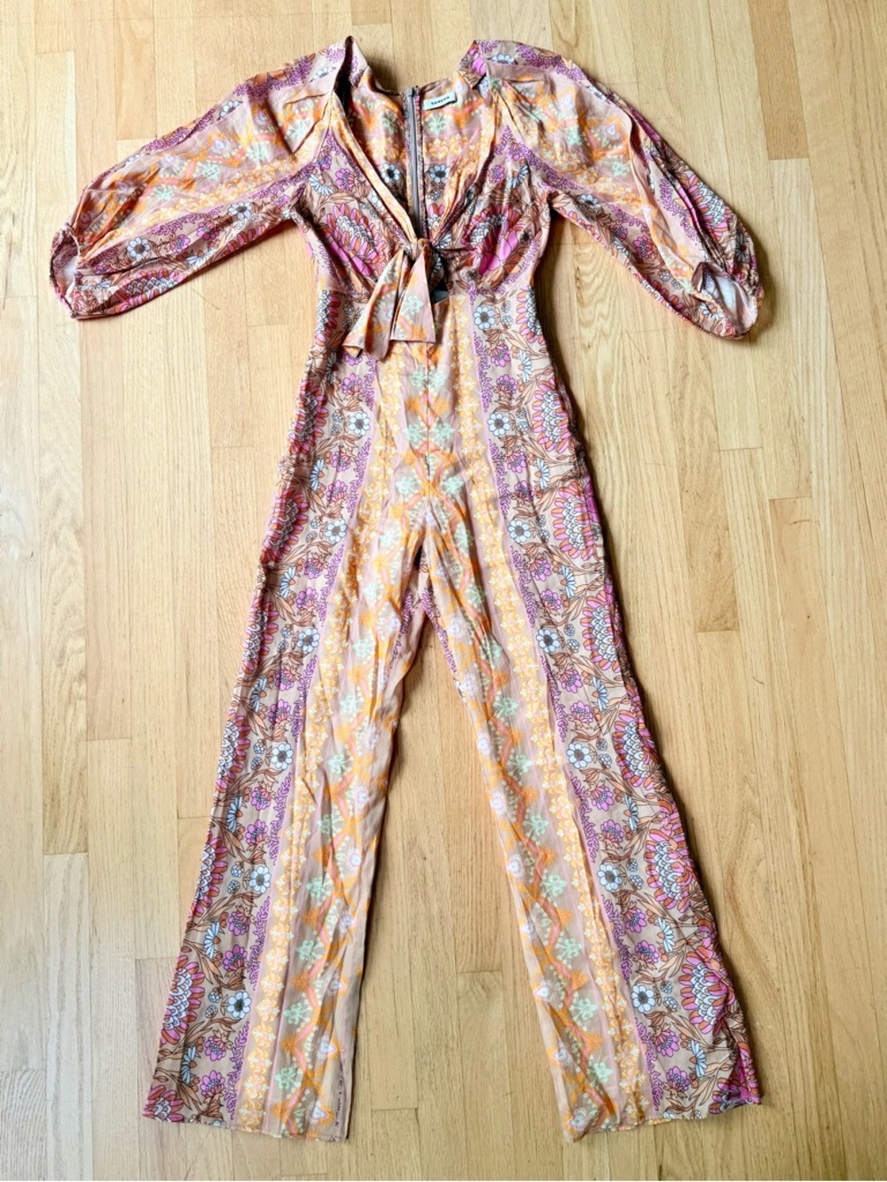 NWT: Sandro Dieppe Floral Linen Blend Cut-Out Jumpsuit, sz. FR36 / US4
